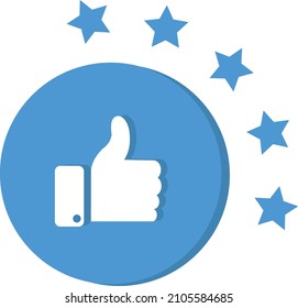 Blue like button with five star rating