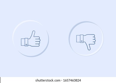 blue like and dislike icons set. concept of choose fun or poor attitude and love or not nice idea, approve or disapprove consumer ui. skeuomorphic design. simple sign isolated on white background