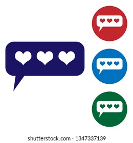 Blue Like and heart icon isolated on white background. Counter Notification Icon. Follower Insta. Set color icon in circle buttons. Vector Illustration