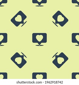 Blue Like and heart icon isolated seamless pattern on yellow background. Counter Notification Icon. Follower Insta.  Vector