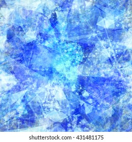 Blue. Like ice. Abstract seamless grunge texture. Triangular elements, scratches, streaks, straight thin lines and stains.
