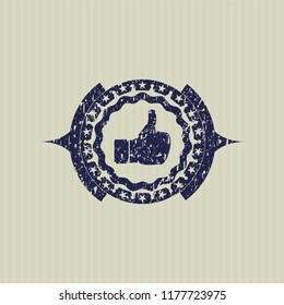 Blue like icon inside distress rubber grunge texture seal