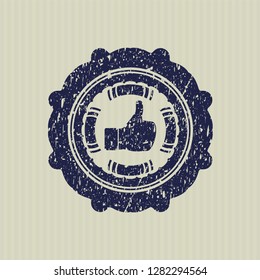 Blue like icon inside distress rubber grunge seal