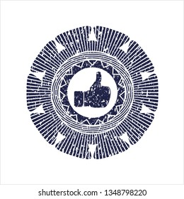 Blue like icon inside distress rubber grunge texture stamp