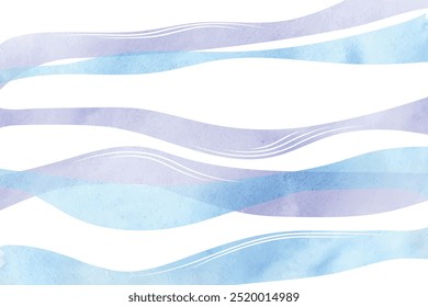 banner de linha de aquarela lilás azul. padrão de ondas. Curvas de textura transparentes.