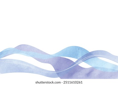 blue lilac wave. Sea landscape. Minimalistic design for your cards, posters. Watercolor lines on white.