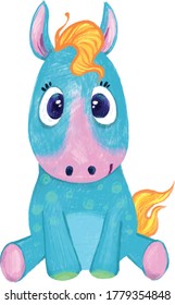 Blue Liltle pony illustration  vector background