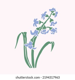 Blue Lily Of The Valley With Green Leaves Hand Drawing Vector Art Silhouette Design