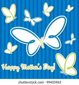 Blue and lime green butterfly "Happy Mother's Day" sticker card in vector format.