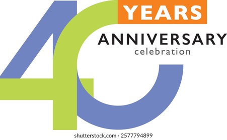 blue and lime green color number 40 and orange square with word years white color and word anniversary celebration black color are at the bottom.