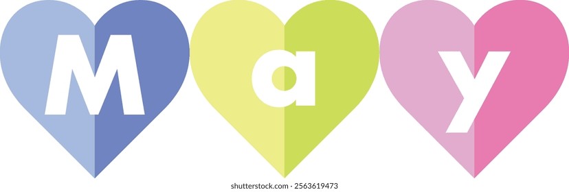 blue lime green and pink colors heart shape with word may white color, isolated on white background.