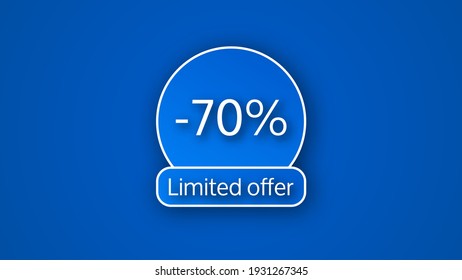 Blue limited offer banner with a 70% discount . White numbers on blue backgrounds with shadow. Vector illustration
