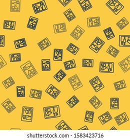 Blue line 3D printer icon isolated seamless pattern on yellow background.  Vector Illustration