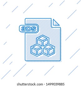 Blue line 3DS file document. Download 3ds button icon isolated on white background. 3DS file symbol.  Vector Illustration