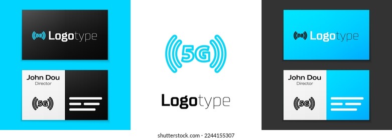 Blue line 5G new wireless internet wifi connection icon isolated on white background. Global network high speed connection data rate technology. Logo design template element. Vector