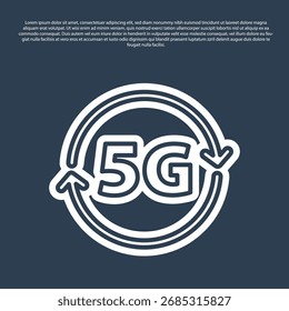 Línea azul 5G nuevo icono de conexión inalámbrica a internet wifi aislado sobre fondo azul. Tecnología de velocidad de datos de conexión de red global de alta velocidad.  Vector