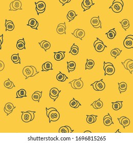 Blue line 8 March in speech bubble icon isolated seamless pattern on yellow background. International Happy Women Day.  Vector Illustration