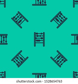 Blue line Abacus icon isolated seamless pattern on green background. Traditional counting frame. Education sign. Mathematics school.  Vector Illustration