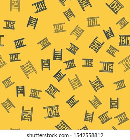 Blue line Abacus icon isolated seamless pattern on yellow background. Traditional counting frame. Education sign. Mathematics school.  Vector Illustration
