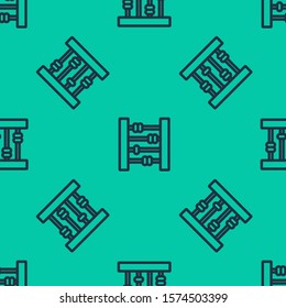 Blue line Abacus icon isolated seamless pattern on green background. Traditional counting frame. Education sign. Mathematics school.  Vector Illustration