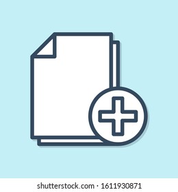 Blue line Add new file icon isolated on blue background. Copy document icon.  Vector Illustration