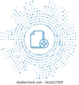 Blue line Add new file icon isolated on white background. Copy document icon. Abstract circle random dots. Vector Illustration
