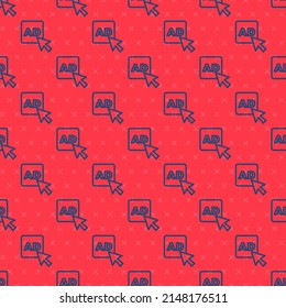 Blue line Advertising icon isolated seamless pattern on red background. Concept of marketing and promotion process. Responsive ads. Social media advertising.  Vector