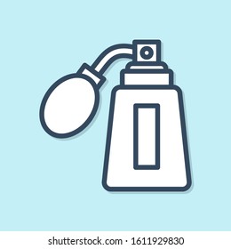 Blue line Aftershave bottle with atomizer icon isolated on blue background. Cologne spray icon. Male perfume bottle.  Vector Illustration