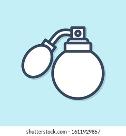 Blue line Aftershave bottle with atomizer icon isolated on blue background. Cologne spray icon. Male perfume bottle.  Vector Illustration