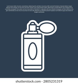 Blue line Aftershave bottle with atomizer icon isolated on blue background. Cologne spray icon. Male perfume bottle.  Vector Illustration