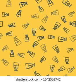 Blue line Aftershave icon isolated seamless pattern on yellow background. Cologne spray icon. Male perfume bottle.  Vector Illustration