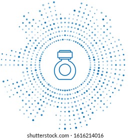 Blue line Aftershave icon isolated on white background. Cologne spray icon. Male perfume bottle. Abstract circle random dots. Vector Illustration