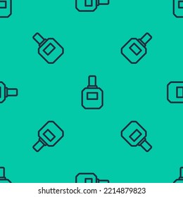 Blue Line Aftershave Icon Isolated Seamless Pattern On Green Background. Cologne Spray Icon. Male Perfume Bottle.  Vector