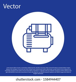 Blue line Air compressor icon isolated on blue background. White circle button. Vector Illustration