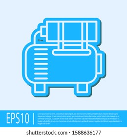 Blue line Air compressor icon isolated on grey background.  Vector Illustration