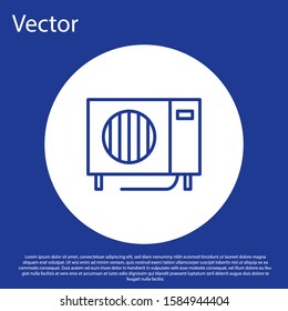 Blue line Air conditioner icon isolated on blue background. Split system air conditioning. Cool and cold climate control system. White circle button. Vector Illustration