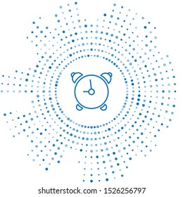 Blue line Alarm clock icon isolated on white background. Wake up, get up concept. Time sign. Abstract circle random dots. Vector Illustration