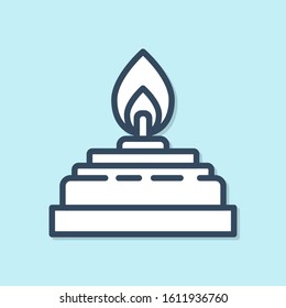 Blue line Alcohol or spirit burner icon isolated on blue background. Chemical equipment.  Vector Illustration