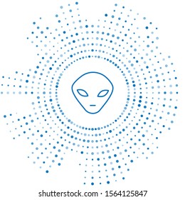 Blue line Alien icon isolated on white background. Extraterrestrial alien face or head symbol. Abstract circle random dots. Vector Illustration