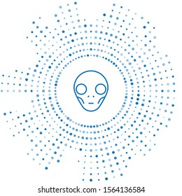 Blue line Alien icon isolated on white background. Extraterrestrial alien face or head symbol. Abstract circle random dots. Vector Illustration