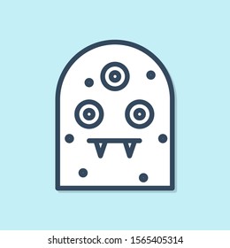 Blue line Alien icon isolated on blue background. Extraterrestrial alien face or head symbol.  Vector Illustration