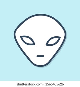 Blue line Alien icon isolated on blue background. Extraterrestrial alien face or head symbol.  Vector Illustration