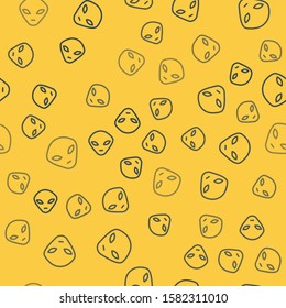Blue line Alien icon isolated seamless pattern on yellow background. Extraterrestrial alien face or head symbol.  Vector Illustration