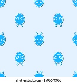Blue line Alien icon isolated seamless pattern on grey background. Extraterrestrial alien face or head symbol.  Vector Illustration