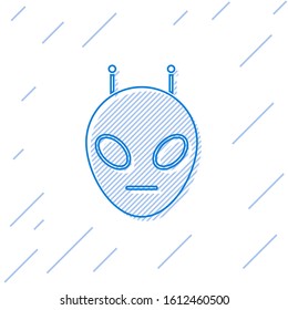 Blue line Alien icon isolated on white background. Extraterrestrial alien face or head symbol.  Vector Illustration