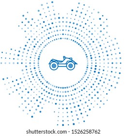 Blue line All Terrain Vehicle or ATV motorcycle icon isolated on white background. Quad bike. Extreme sport. Abstract circle random dots. Vector Illustration