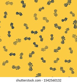 Blue line All Terrain Vehicle or ATV motorcycle icon isolated seamless pattern on yellow background. Quad bike. Extreme sport.  Vector Illustration
