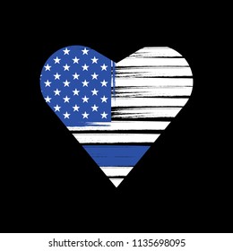 Blue line American flag Heart 