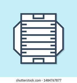 Blue line American football field icon isolated on blue background.  Vector Illustration