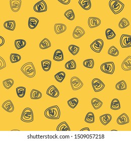 Blue line American football helmet and shield icon isolated seamless pattern on yellow background.  Vector Illustration